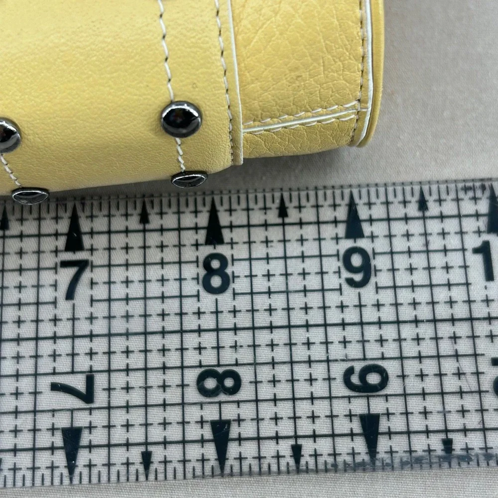 Womens Cole‎ Haan Village Large Cosmetic Case Yellow Pebbled Studded Leather Bag